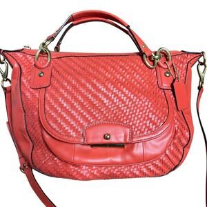 Coach Kristin Orange Woven Leather Double Handles Satchel Shoulder Bag